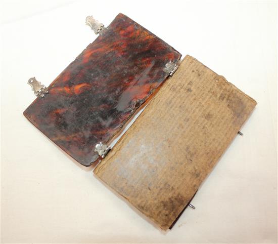 A Charles I silver and tortoiseshell prayer book cover, c.1640, 4.5in.